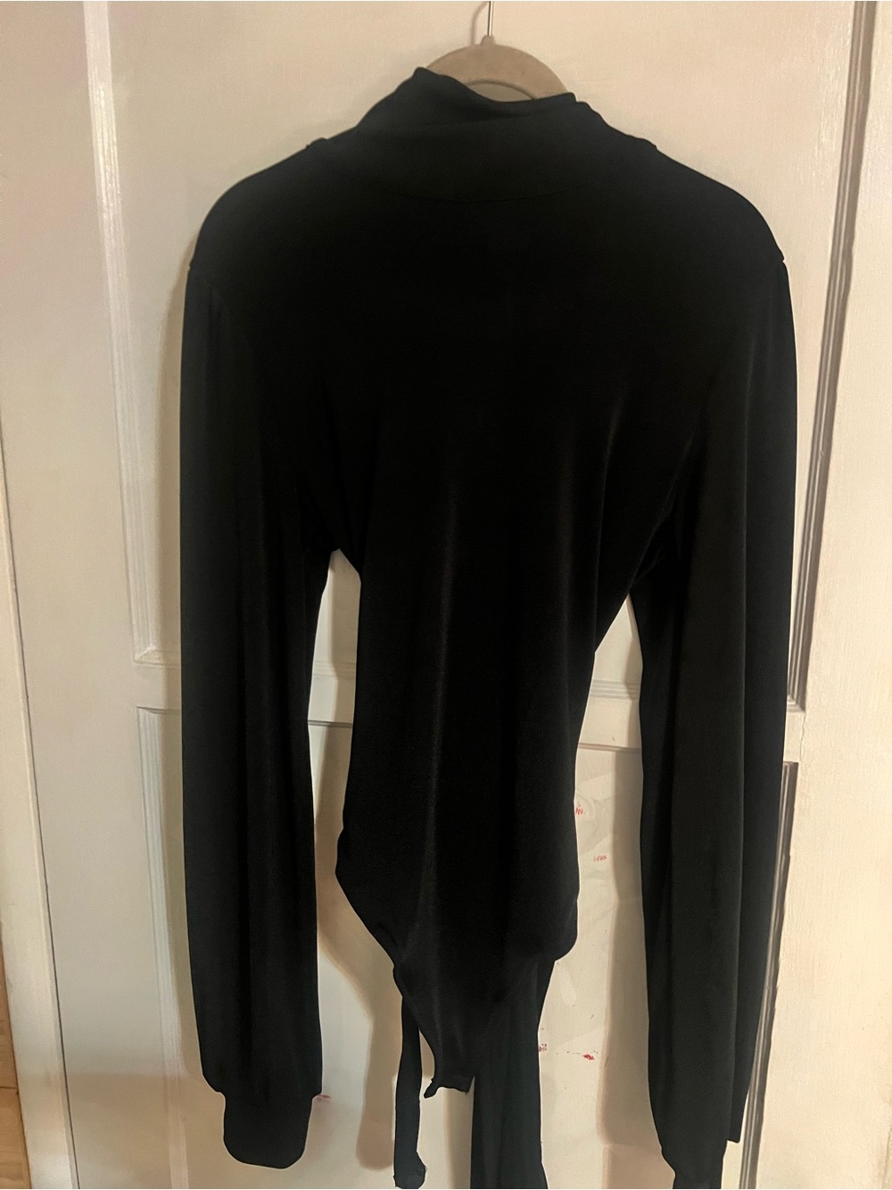 Free People Black Wrap-Front Long Sleeve Bodysuit